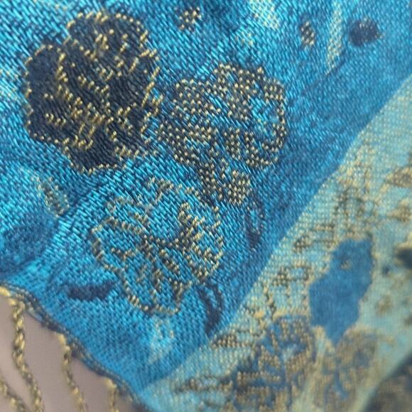 Mermaidcore Cashmere & Silk Scarf Shaw Wrap Fringe Extra Wide - Picture 5 of 9